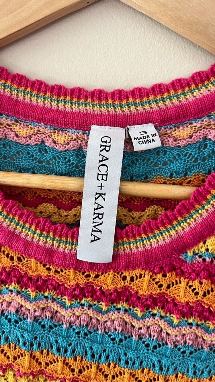 Grace + Karma y2k Knit Tank Top Women Small Pink Multi Excellent Striped Boho - Picture 4 of 5
